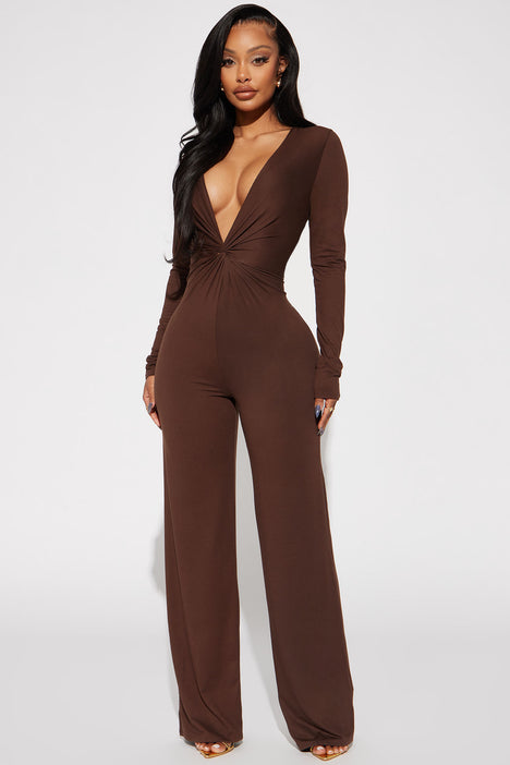 Buy FOREVER NEW Burgundy Solid Full Sleeves Polyester Women Jumpsuits