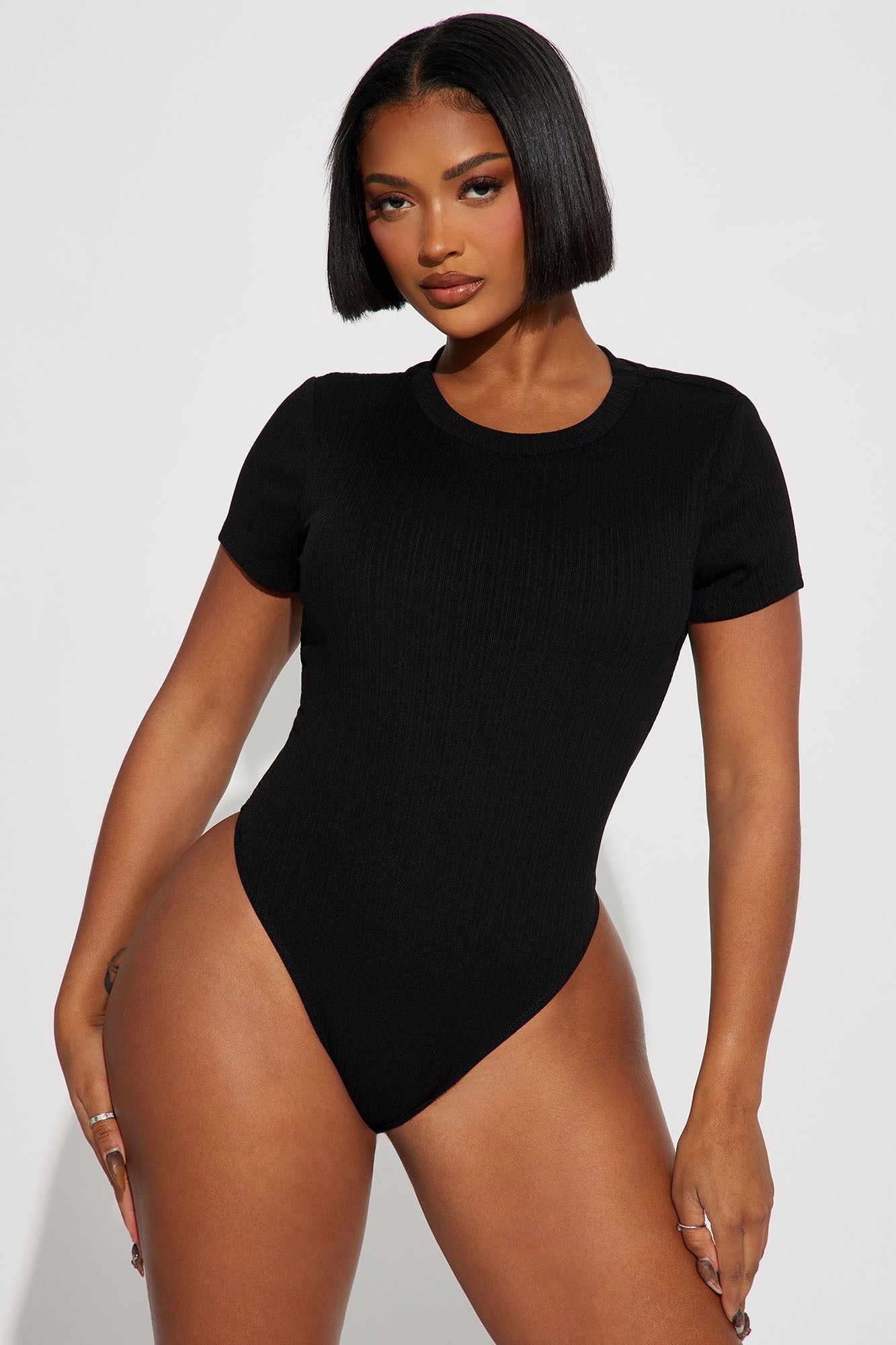Womens Ribbed Crossover Bodysuit Black XS