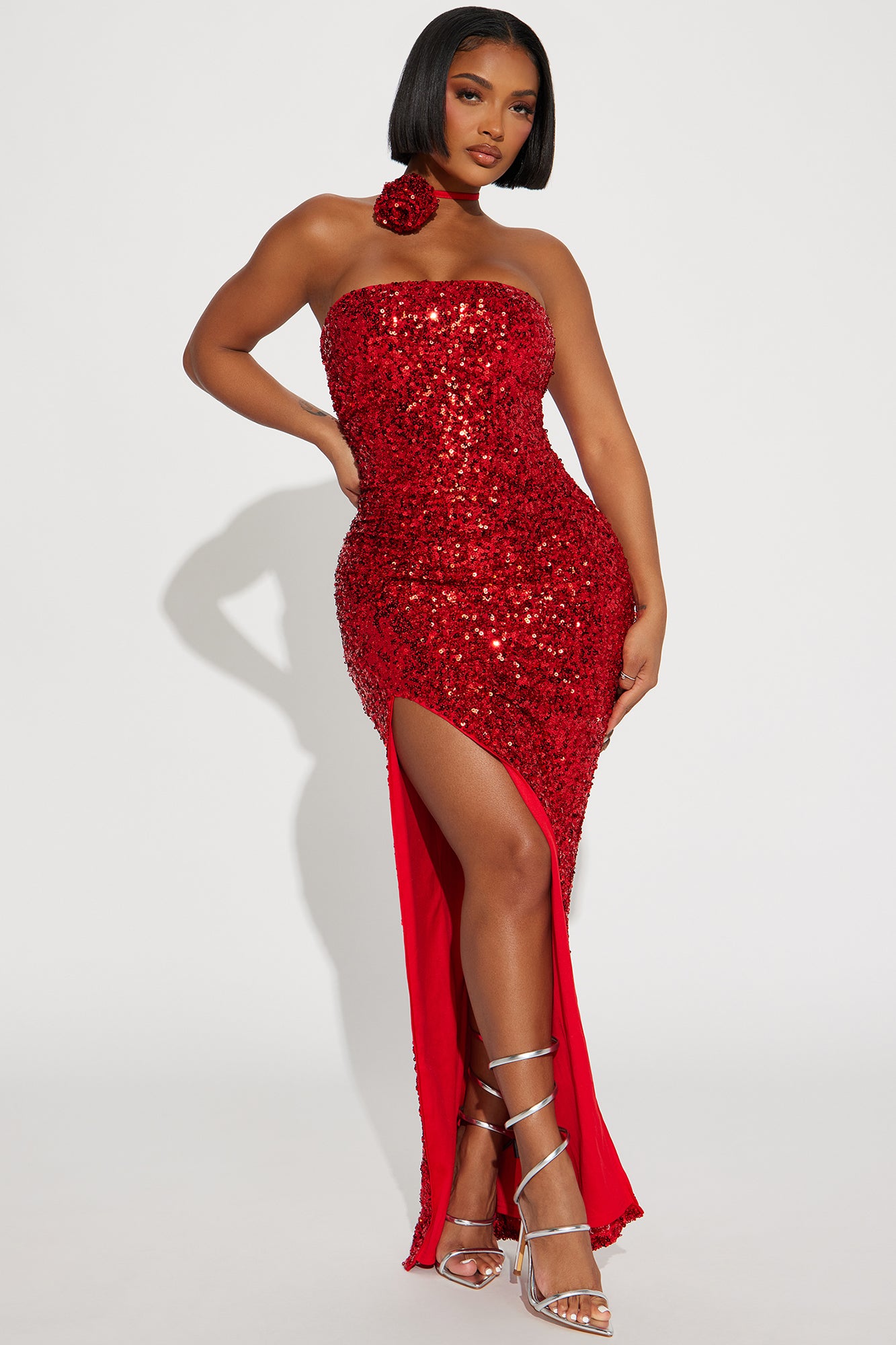Starburst Sequin Maxi Dress - Red