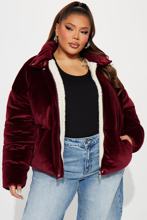 Burgundy velvet sale puffer jacket