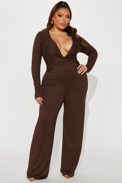 Fashion Nova Plus Sized Brown Jumpsuit size 1X, Women's Fashion, Dresses &  Sets, Jumpsuits on Carousell