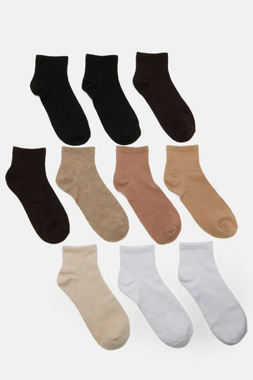 Image of 10 Pack Quarter Length Socks - Brown/combo