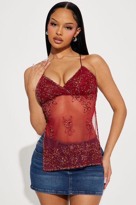 Burgundy Loose Cami Top  Fashion, Fashion outfits, Red cami tops