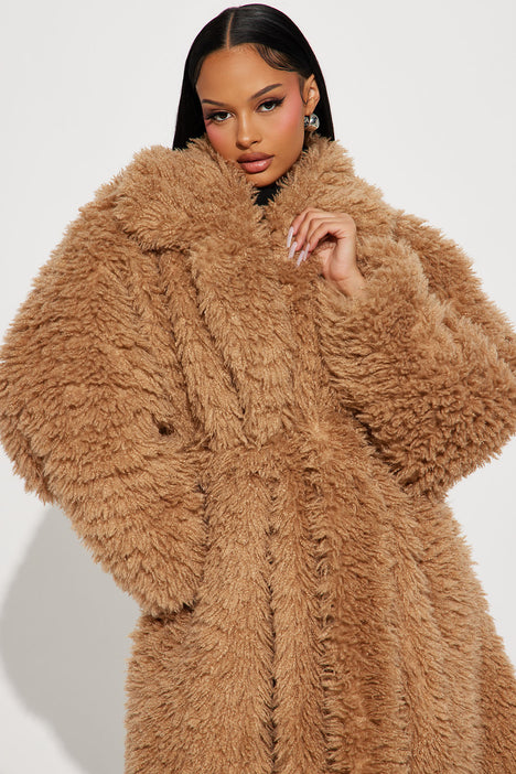 Wine Tasting In Manhattan Faux Fur Coat - Brown