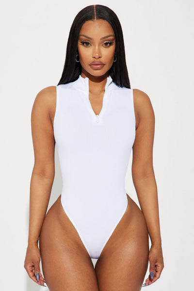 Lizette Zipper Bodysuit - White, Fashion Nova, Bodysuits