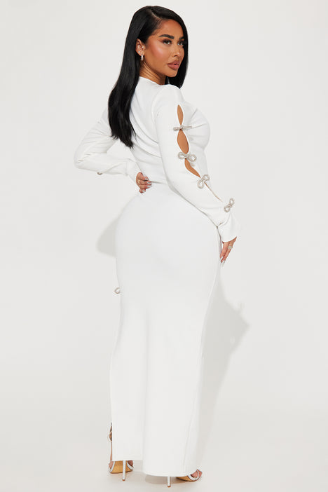 Chrissie - White Long Sleeve V Neck Bandage Dress, White Bandage Dresses
