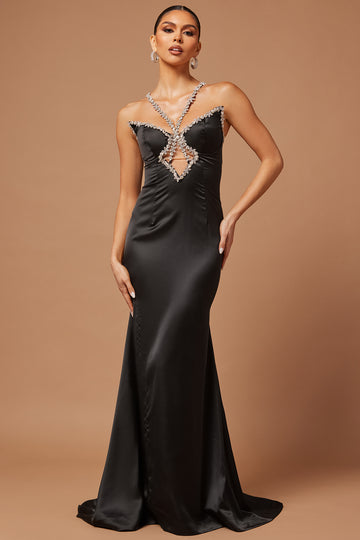 Into The Night Satin Gown - Black, Fashion Nova, Luxe