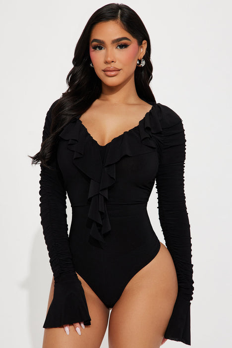 Womens Table Service Deep V Bodysuit in Black size 2X by Fashion Nova