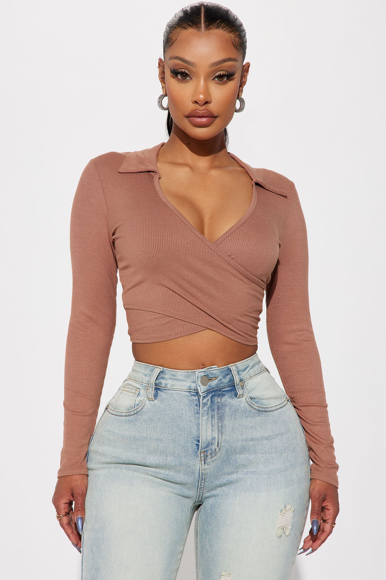 Pato Taupe Long Sleeve Crop Top