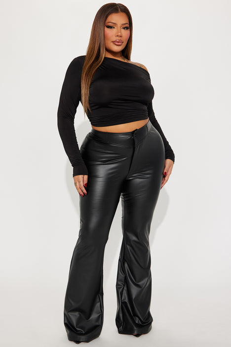Right Places Faux Leather Flare Pant - Black