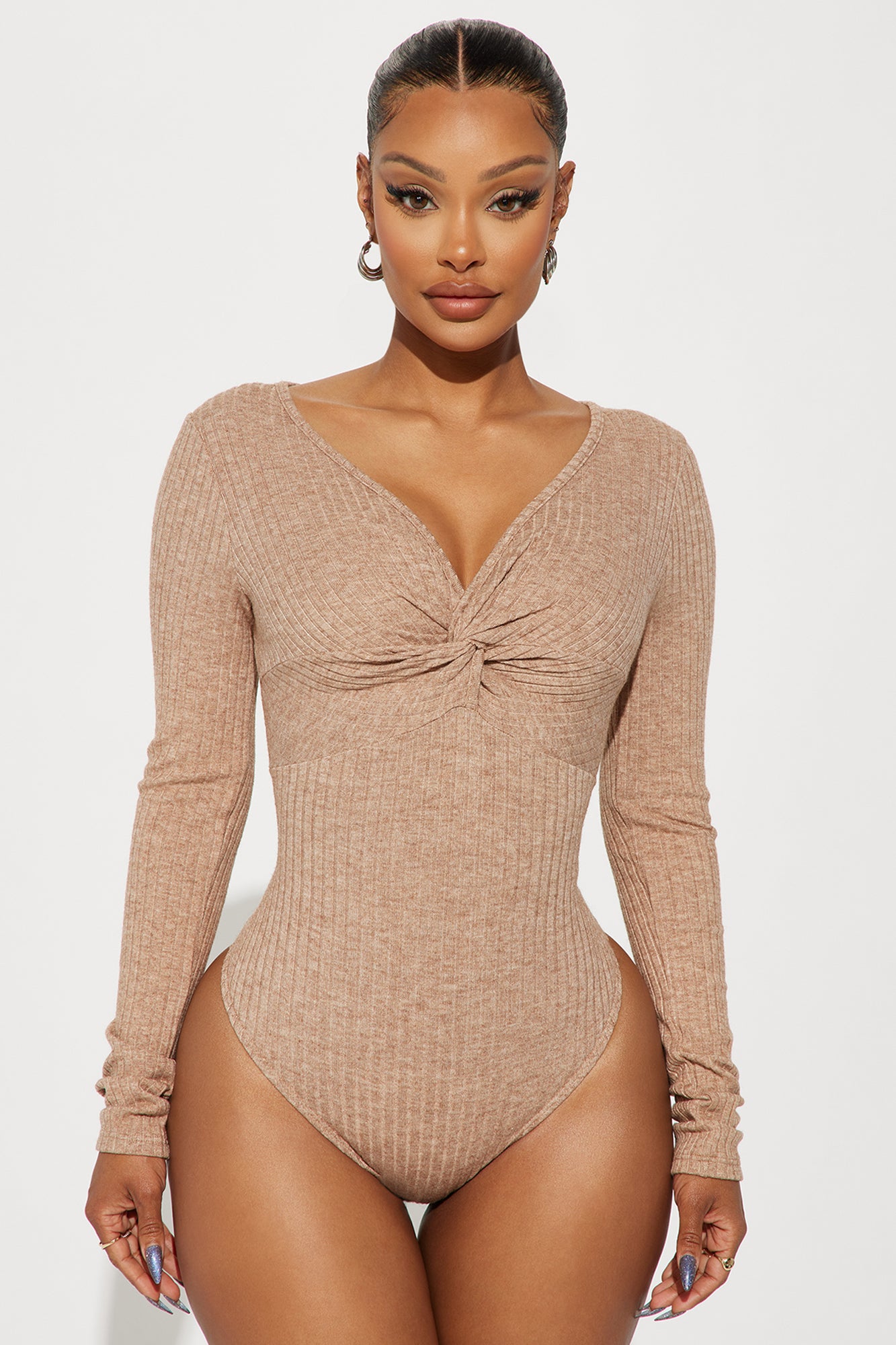 Ribbed Square Neck Bodysuit, Taupe