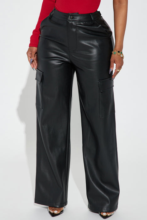 Zora Faux Leather Cargo Pant - Black, Fashion Nova, Pants