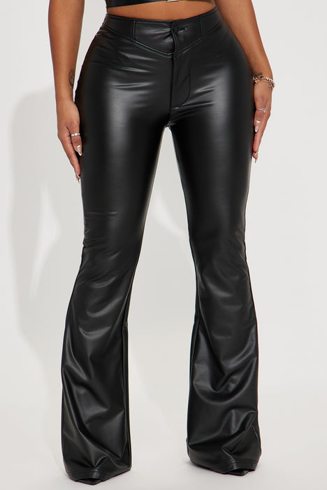 RIZZO BLACK FAUX LEATHER FLARE PANT – Kittenish