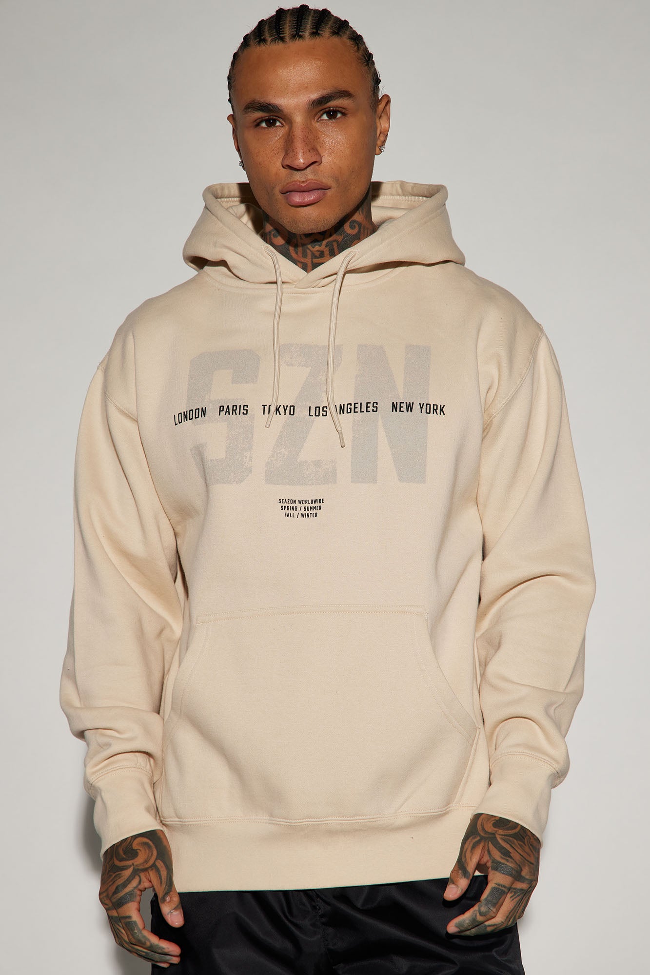 SZN Worldwide Hoodie Sand Fashion Nova Mens Screen Tops