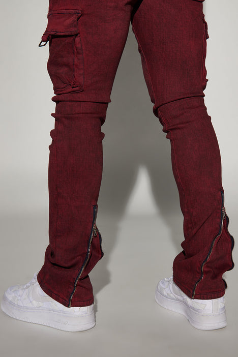 Affection Stacked Skinny Flare Cargo Pants - Brown