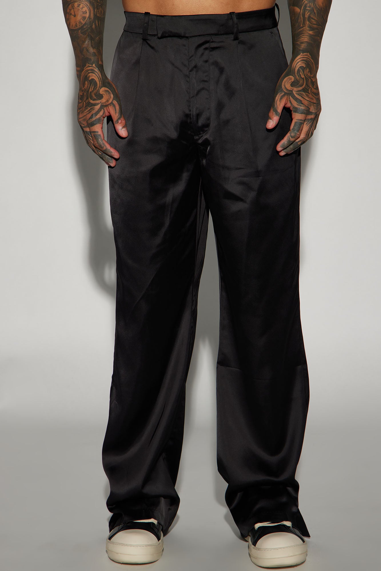 Florence Satin Relaxed Flare Trousers - Black, Fashion Nova, Mens Pants