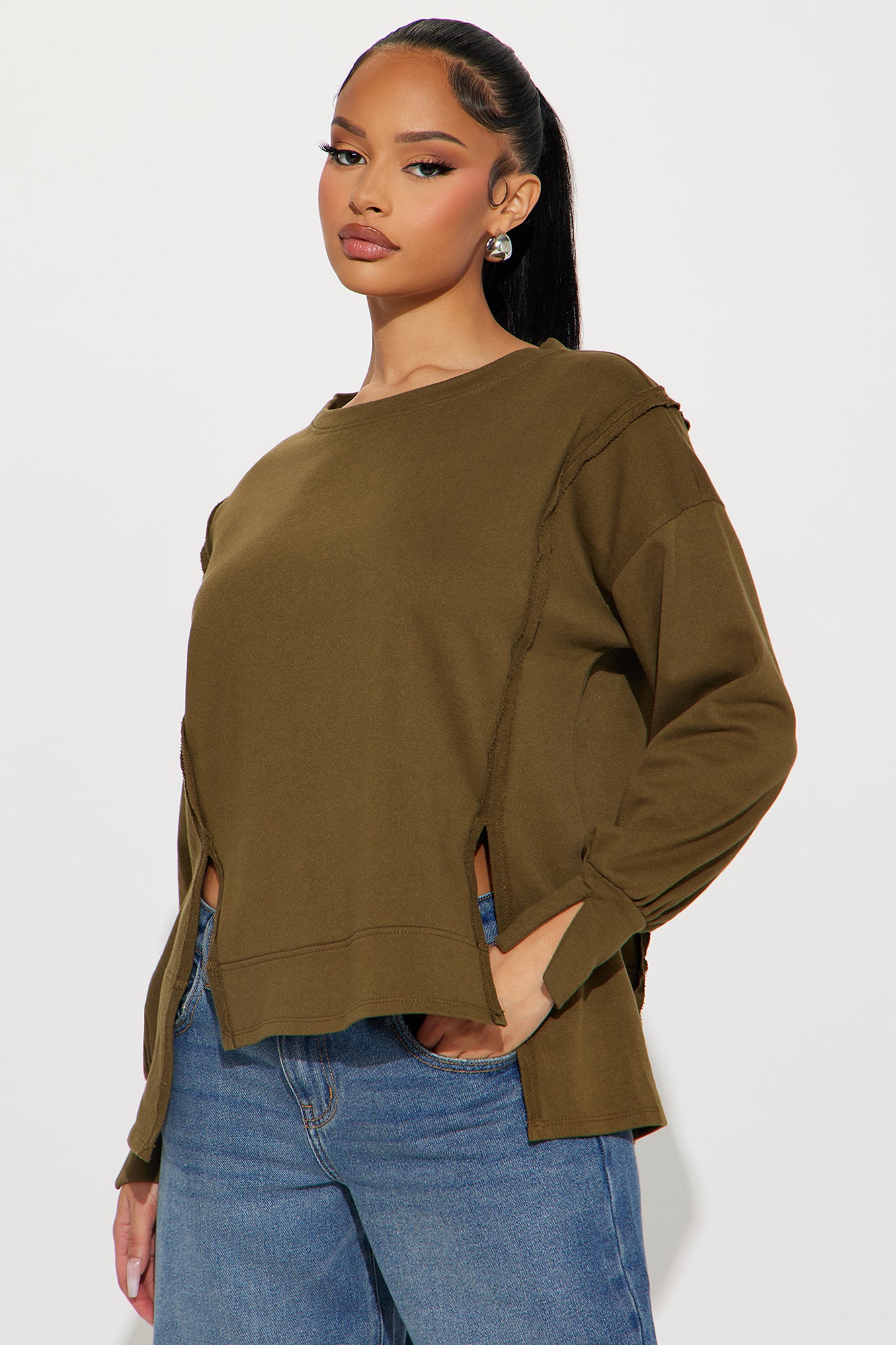 Living In This Sweatshirt - Olive | Fashion Nova, Knit Tops