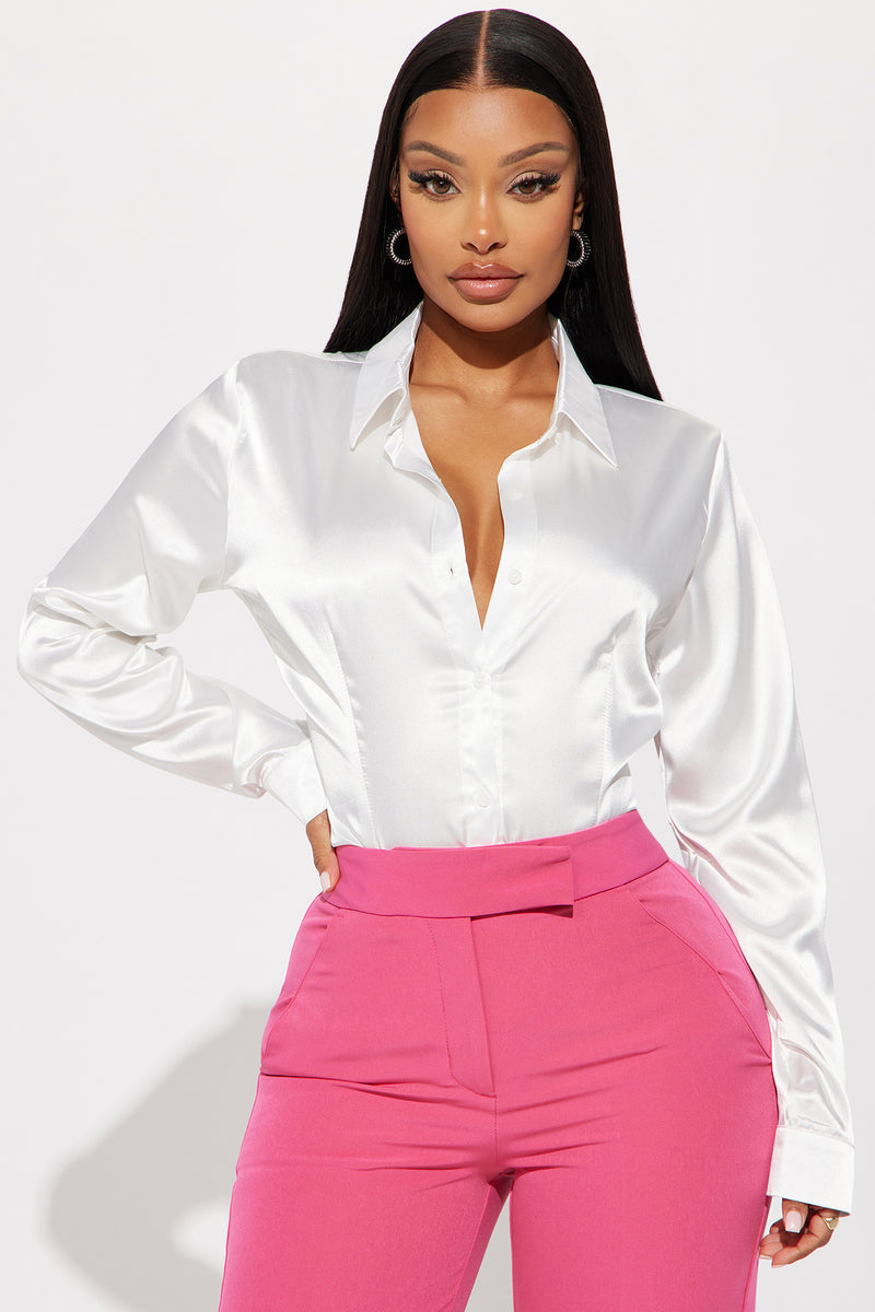 Soft Girl Satin Shirt - White | Fashion Nova, Shirts & Blouses ...