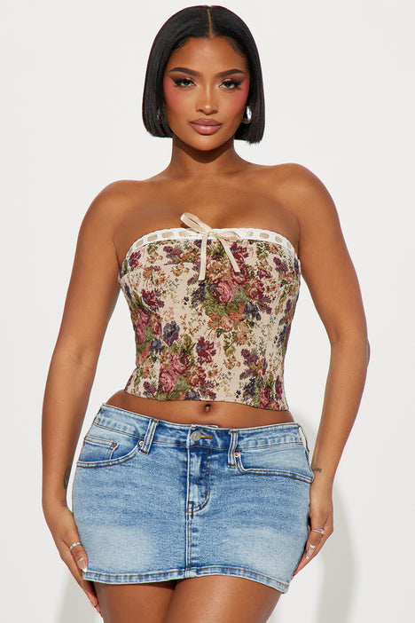Forever 21 Women's Off-the-Shoulder Corset Top in Taupe Medium