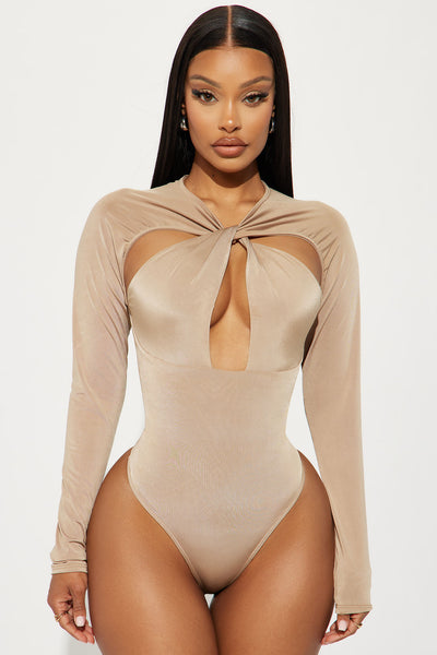 Kim Long Sleeve Cut Out Bodysuit - Taupe
