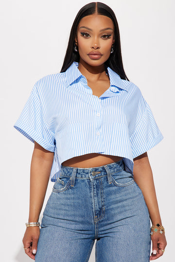 Image of By The Bay Striped Shirt - White/Blue