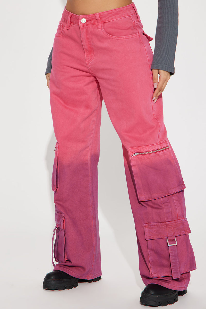 Ophelia Ombre Cargo Jeans - Raspberry | Fashion Nova, Jeans | Fashion Nova