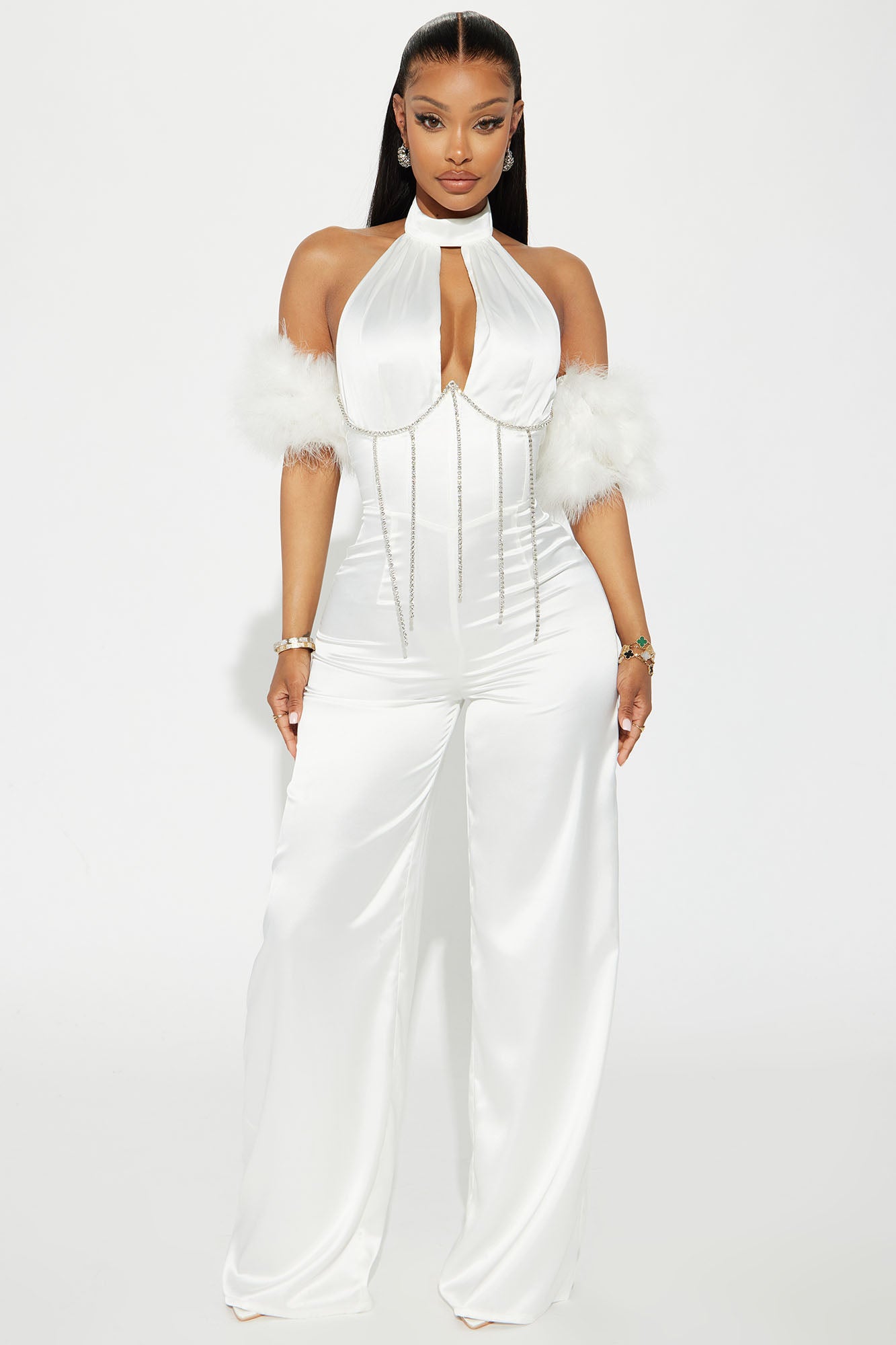 Doves In The Wind Satin Jumpsuit - White