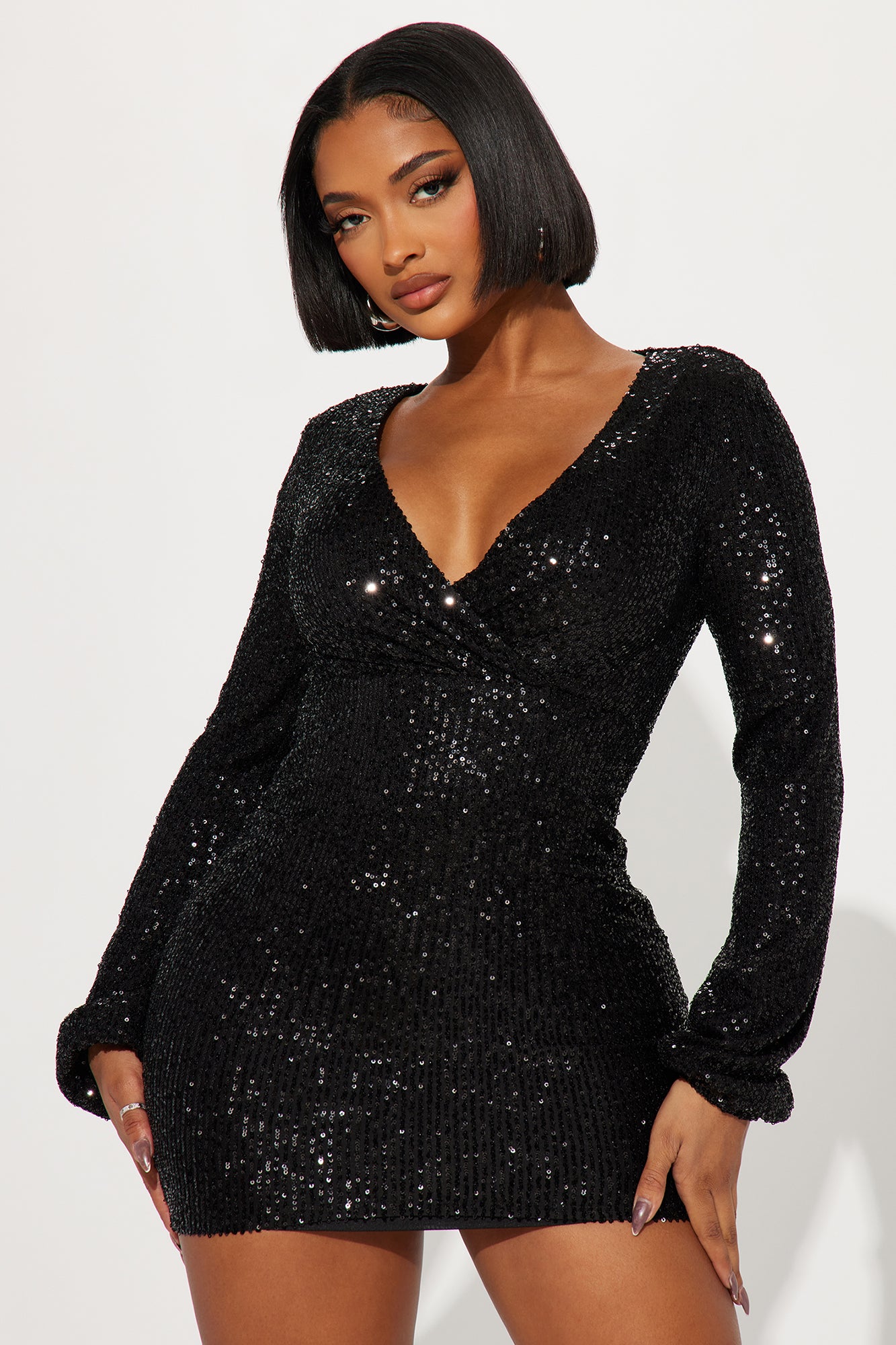 Kara Sequin Mini Dress - Black, Fashion Nova, Dresses