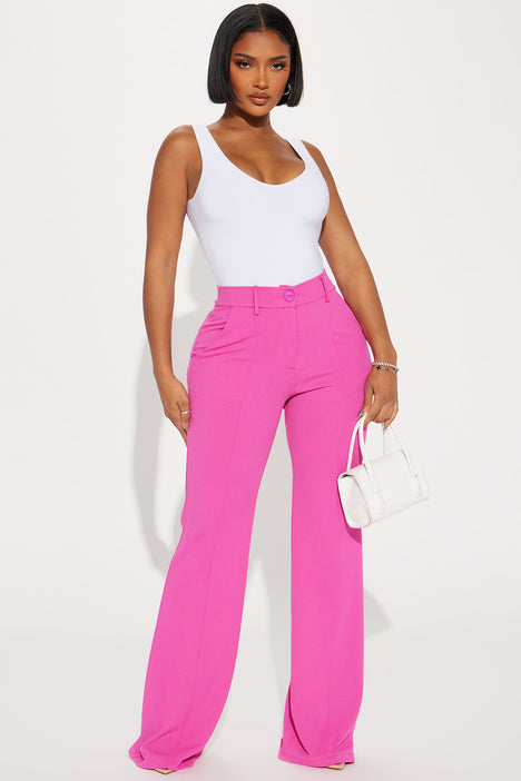 SweatyRocks Women's Casual High Waisted Wide Leg Pants Solid Pleated Loose  Trouser Long Pants Bright Pink XS at Amazon Women's Clothing store