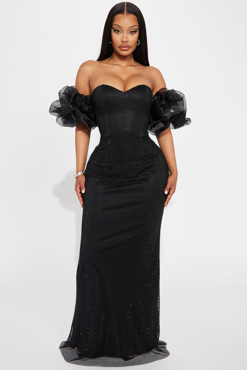 Iris Rhinestone Mesh Maxi Dress - Black | Fashion Nova, Dresses ...