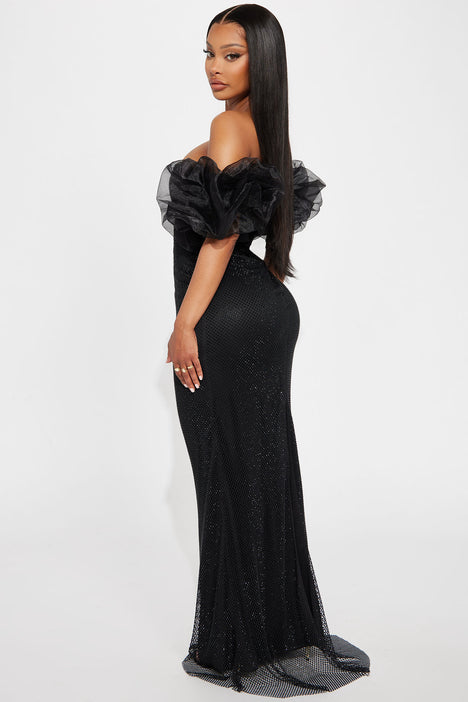Rhinestone Trim Sleeveless Mesh V-Neck, Caught Ur Attention Maxi Dress in Black, Size XL, For Prom & Homecoming | Fashion Nova