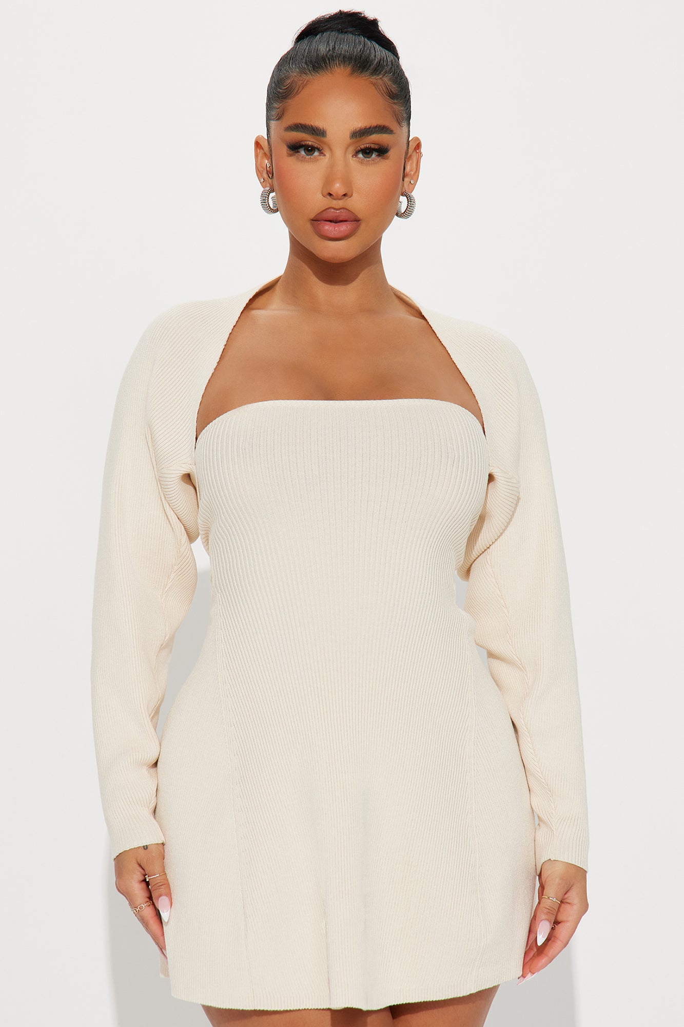 Cream Sweater Dress - Sweater Dress - Sweater Set - Cardi & Dress