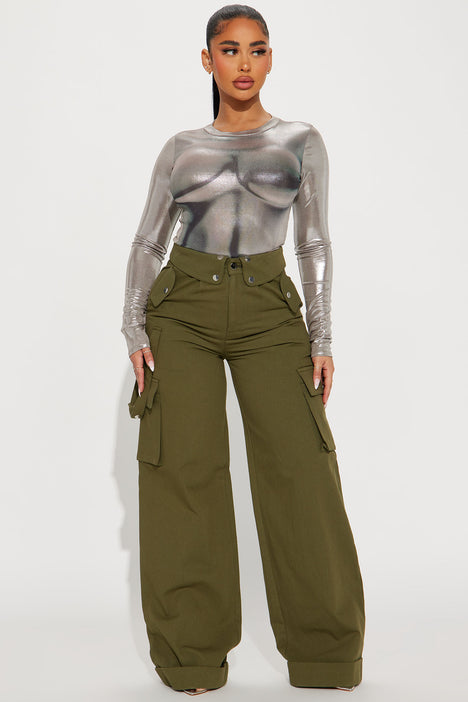 Talk It Up Oversized Cargo Pant - Olive, Fashion Nova, Pants