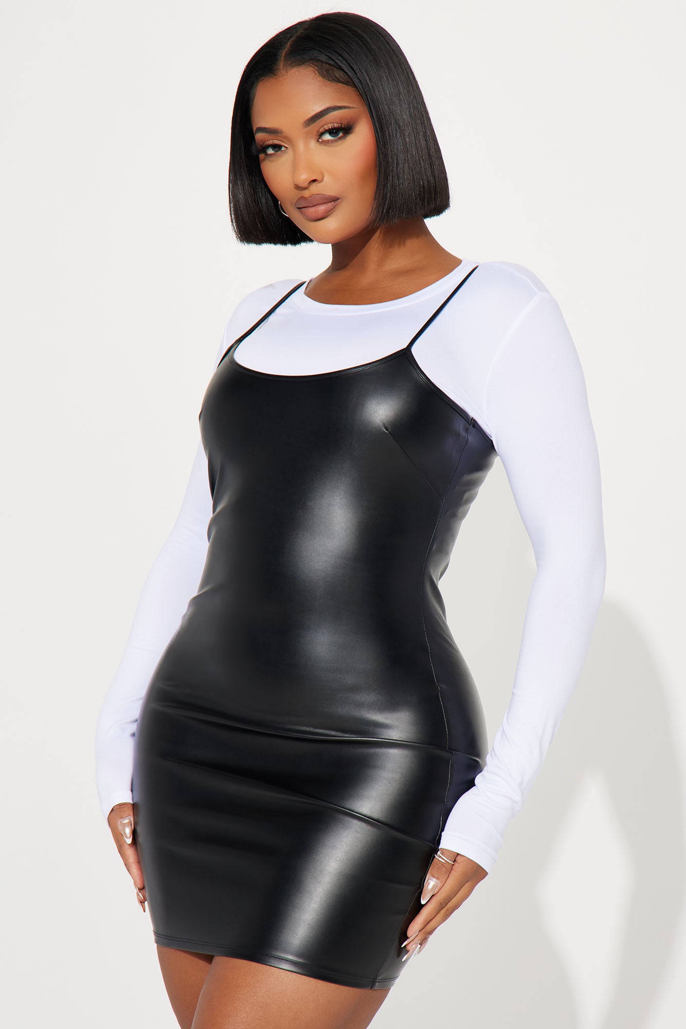 Bridgette Faux Leather Dress Set - Black/White, Fashion Nova, Dresses