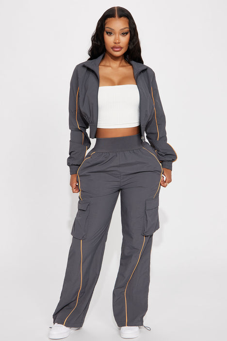 Time To Hustle Windbreaker Pant Set - Grey