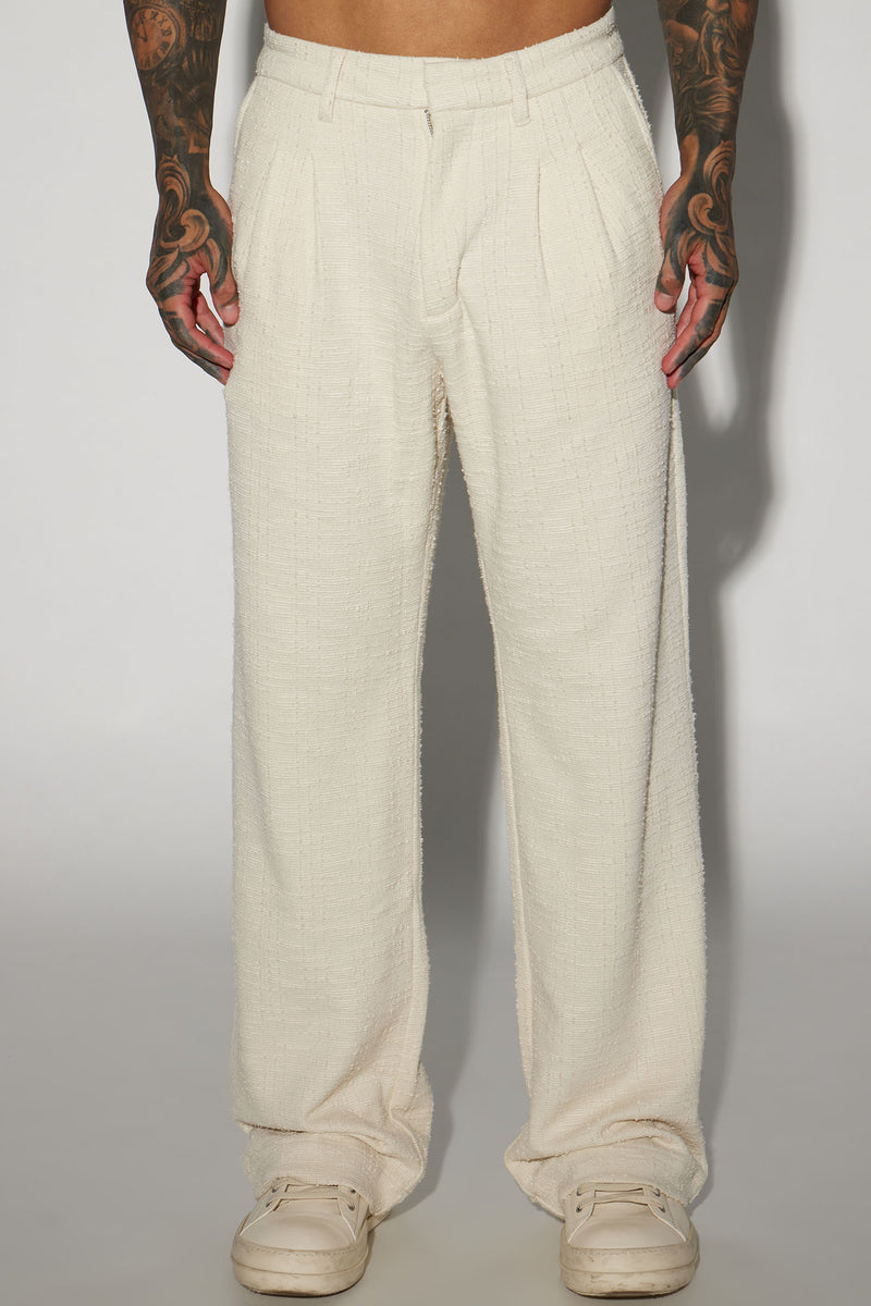 Jordan Textured Pleated Loose Trousers - Off White | Fashion Nova, Mens ...