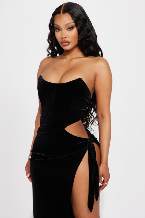 High Slit Strapless Straight, Rayna Tube Maxi Dress in Black, Size M, for Everyday | Fashion Nova