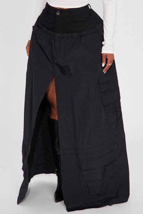 Verified Nylon Cargo Maxi Skirt - Black