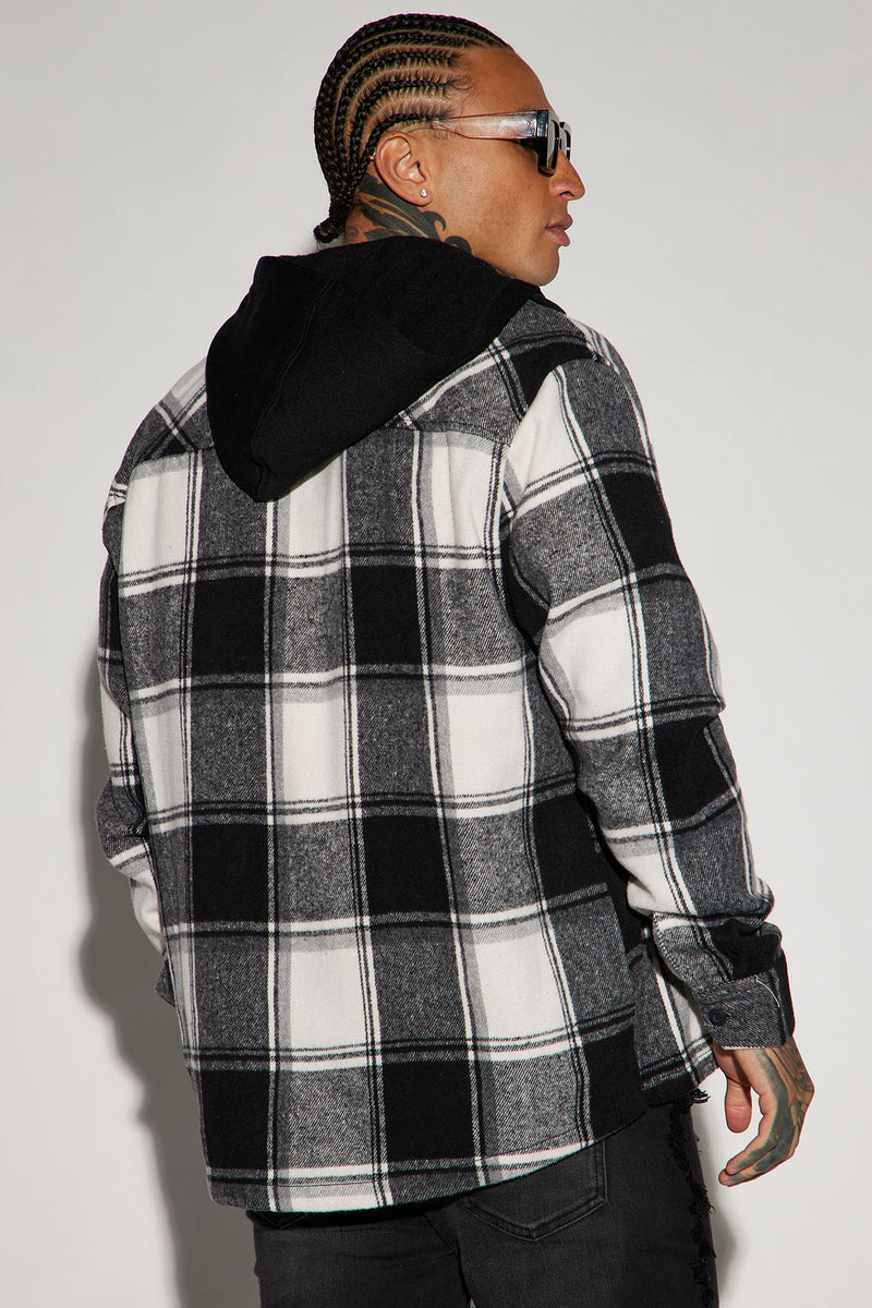 Late Night Hooded Flannel Shacket - Black/combo | Fashion Nova, Mens ...