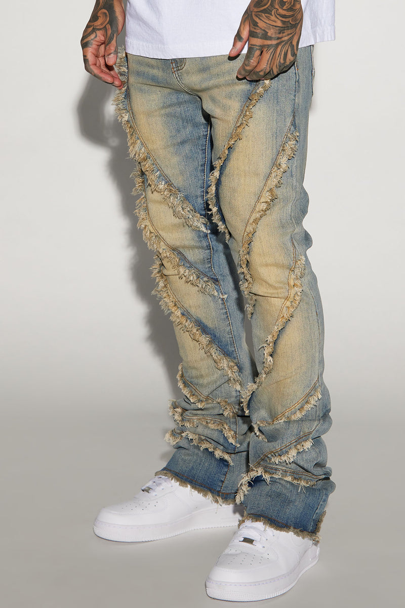 Slanted Fray Stacked Skinny Flare Jeans - Vintage Wash | Fashion Nova ...