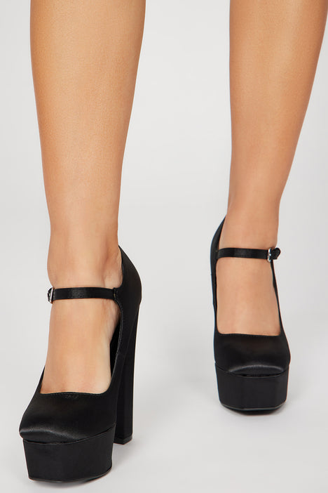 Women's Black Platform Heels Round Toe Ankle Strap Pumps - Milanoo.com |  Tacones, Zapatos, Zapatillas