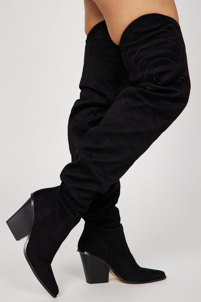 Nashville Babe Thigh High Cowboy Boots - Black | Fashion Nova, Shoes ...
