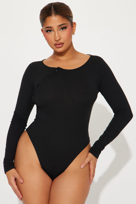 Ribbed knit bodysuit with tulle sleeves Woman, Black