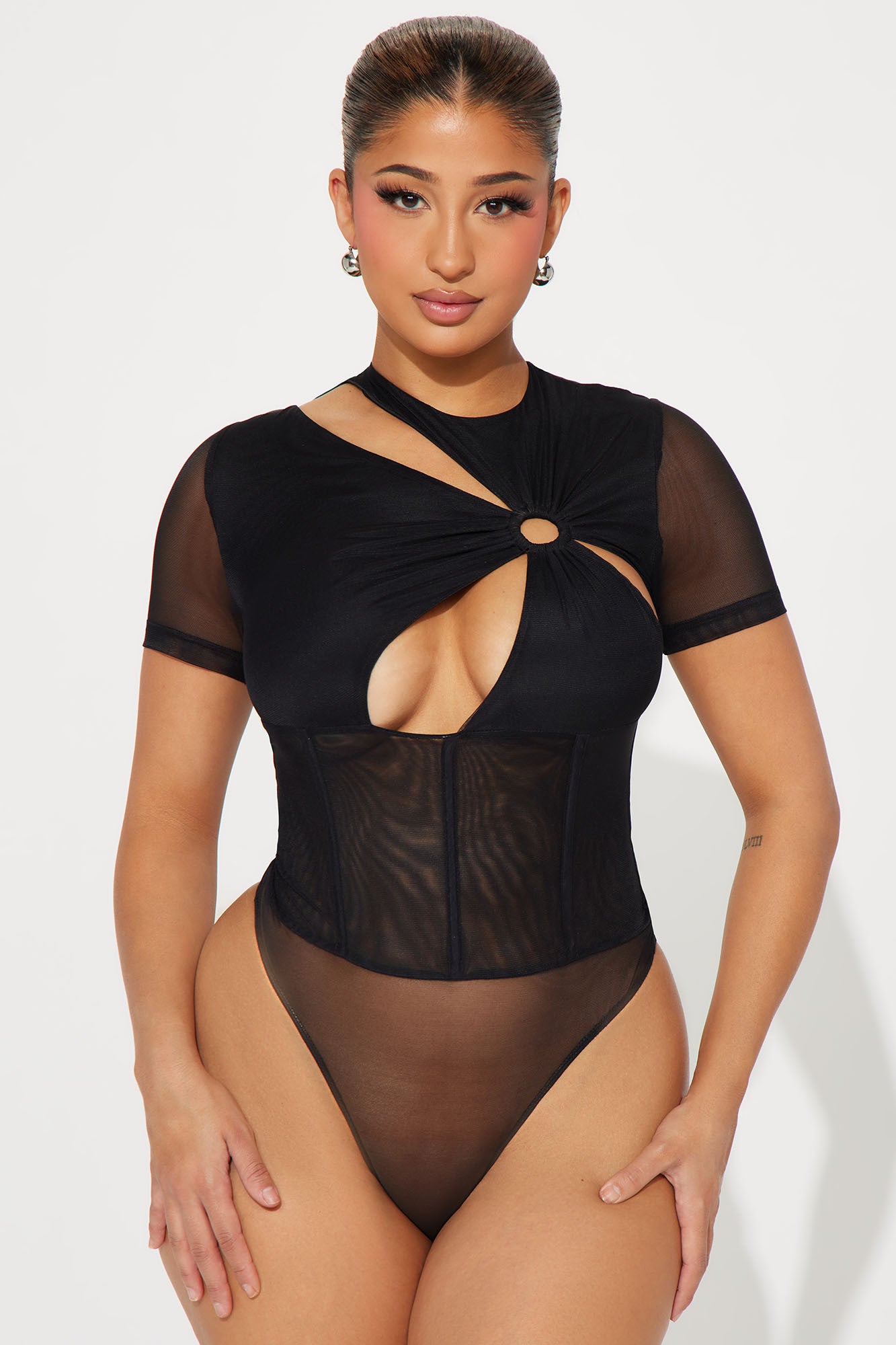 Gabriela Mesh Bodysuit - Black, Fashion Nova, Bodysuits