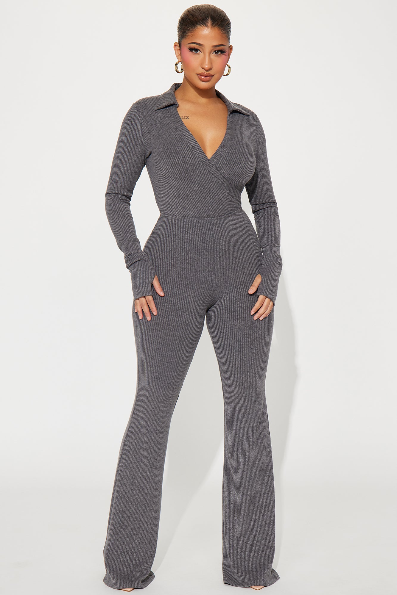 Chill Out Comfy Ribbed Jumpsuit - Charcoal