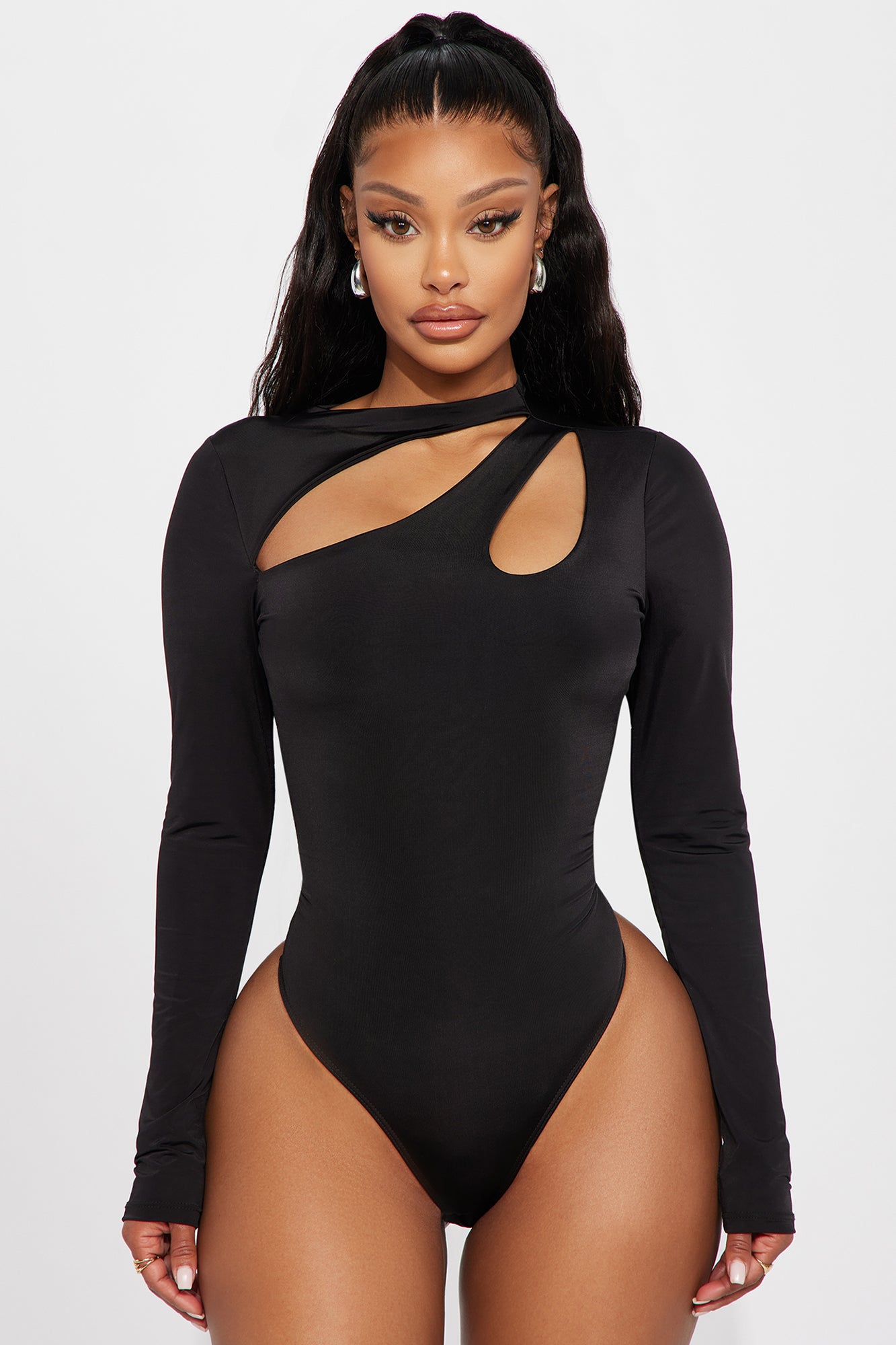 Cut-out Bodysuit - Black - Ladies