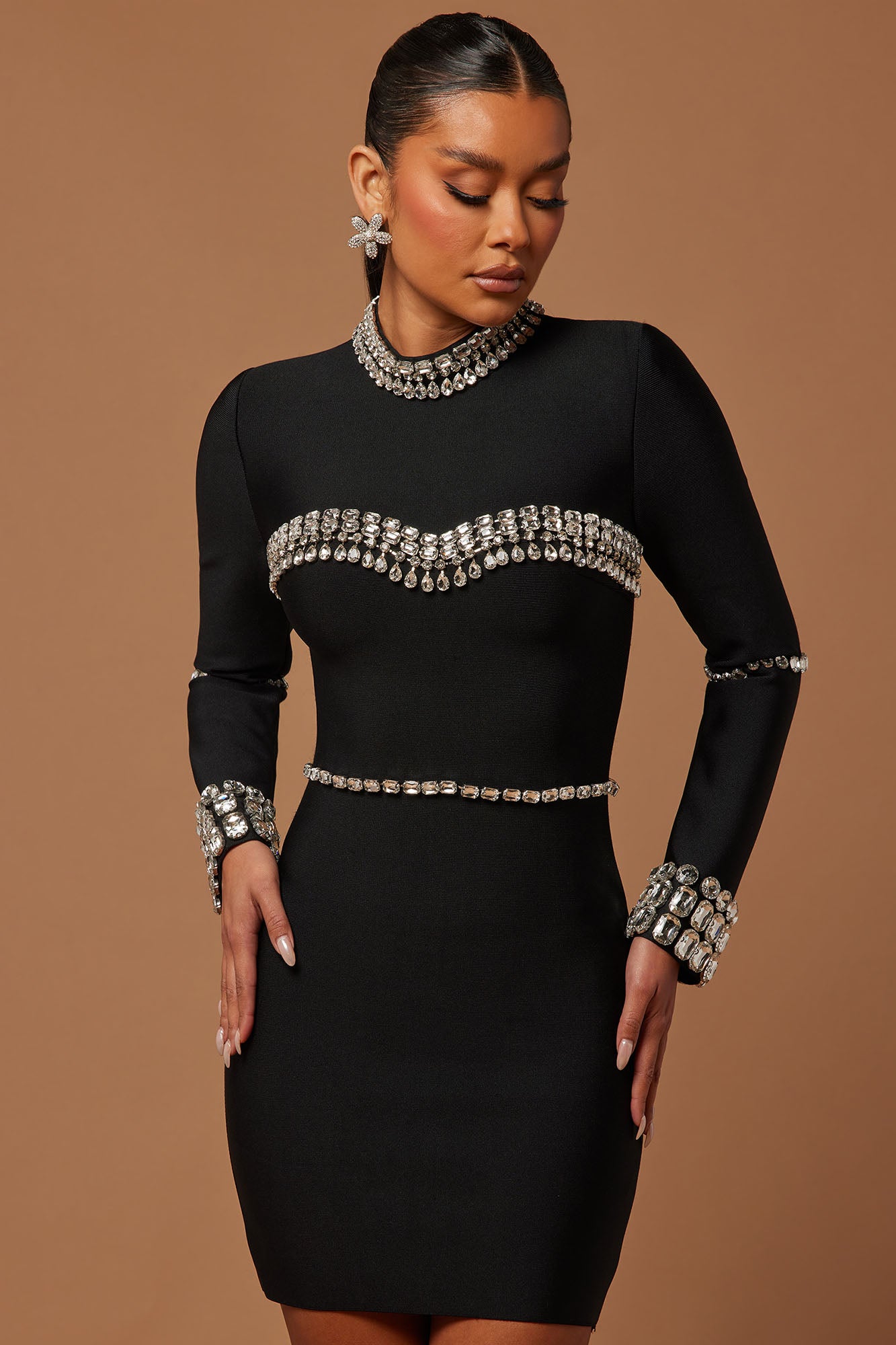 Rhinestone Affair Mini Dress - Black, Fashion Nova, Dresses