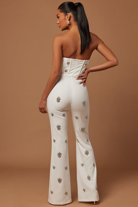 Leandra Embellished Flare Jumpsuit - White, Fashion Nova, Luxe