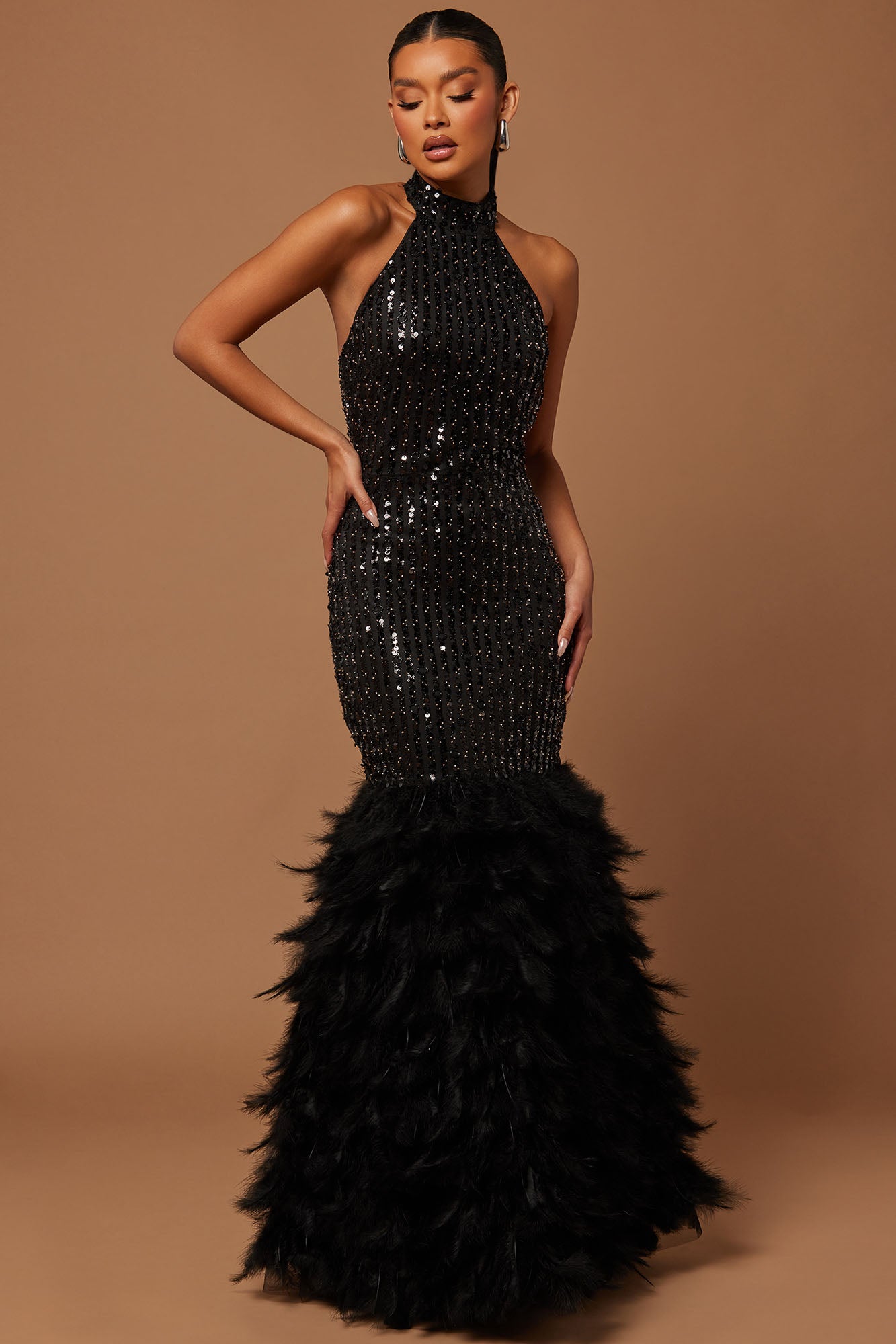 Forever Glam Black Embellished Rhinestones Party Dress Gown