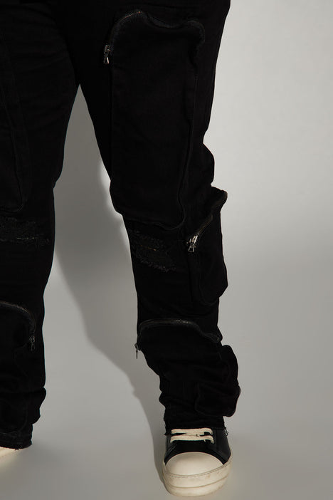 Many Pockets Cargo Stacked Skinny Flare Jeans - Black | Fashion Nova, Mens  Jeans | Fashion Nova